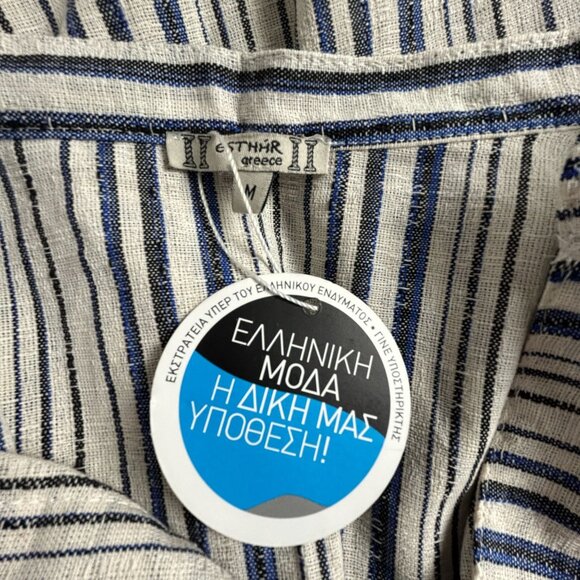 Vintage Esthar Greece Mens Blue Striped Henley Pullover Shirt Medium Cotton New - Picture 3 of 7